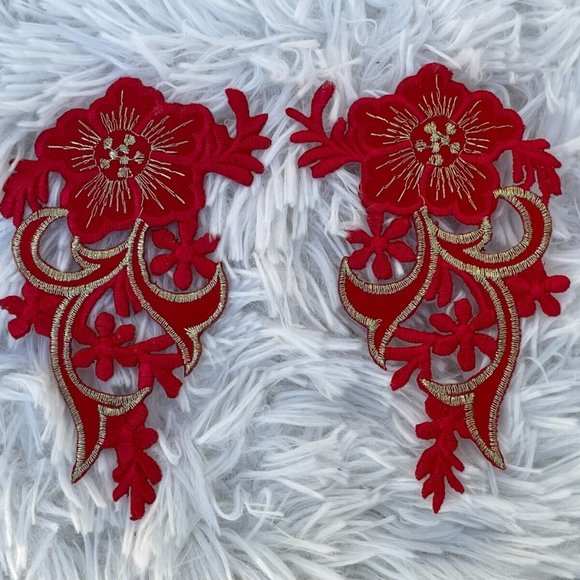 Red Embroidery Patches Iron One Patches For Craft Clothes Set of 2 Patches - Picture 6 of 7